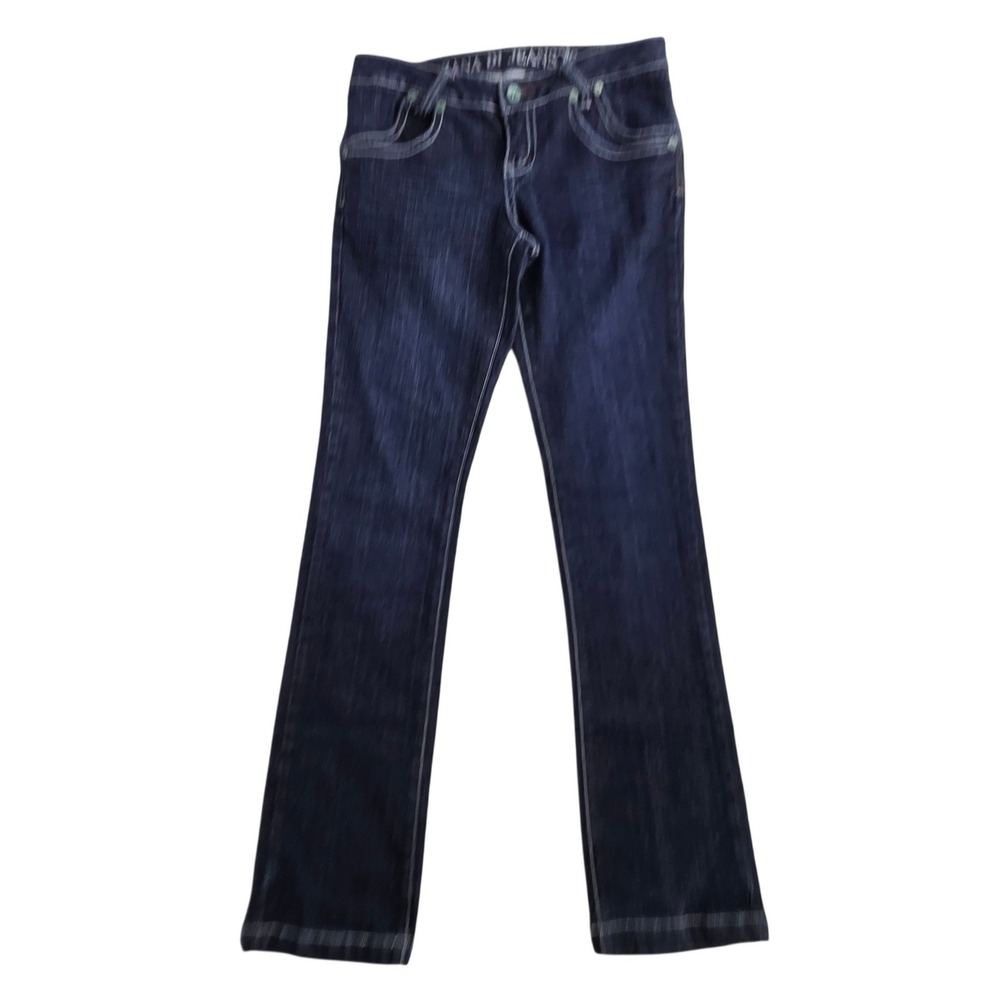Zana Di Jeans Womens 9 Dark Wash Contrast Stitch Low Rise Flare Denim